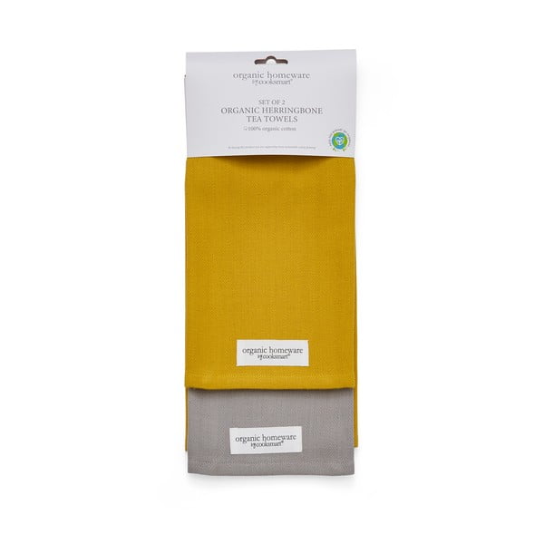 2 geltonai pilkų medvilninių rankšluosčių rinkinys Cooksmart® Herringbone, 45 x 65 cm