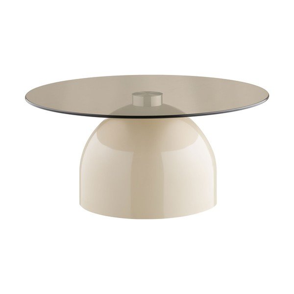 Smėlio spalvos apvalios formos kavos staliukas su stikliniu stalviršiu ø 70 cm Ravello – House Nordic-image-2