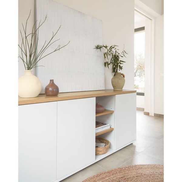 Baltos spalvos šoninė spintelė iš ąžuolo 180x75x36 cm Abilen – Kave Home-image-2