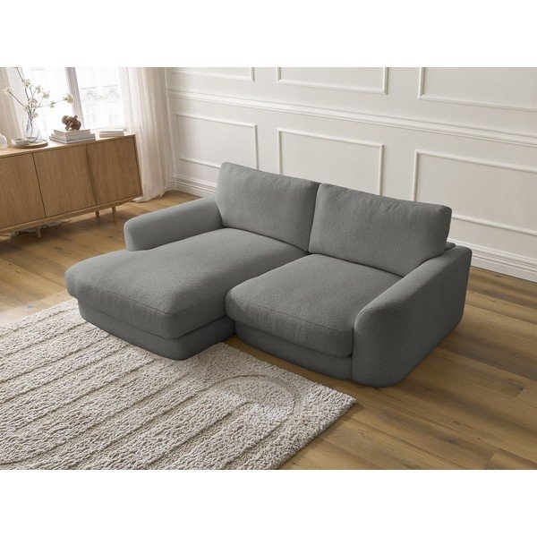 Tamsiai pilkos spalvos kampinė sofa iš boucle (su kairiuoju kampu/su gultu) Leonore – Bobochic Paris-image-4