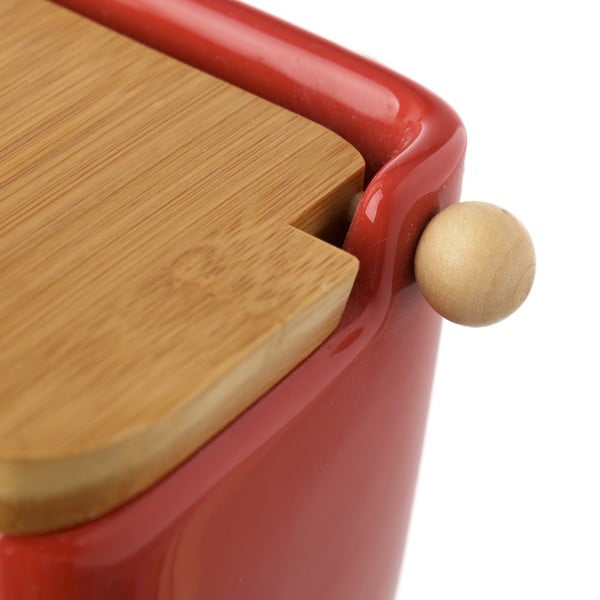 Raudonas akmens masės druskos indelis su bambukiniu dangteliu Casa Selección, 250 ml-image-2