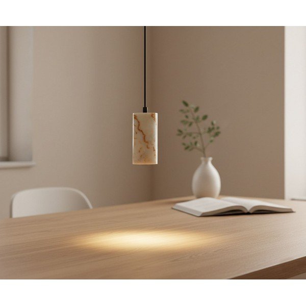 Kreminės spalvos kabantis šviestuvas ø 6,5 cm su marmuriniu gaubtu Selma – Opviq lights-image-2
