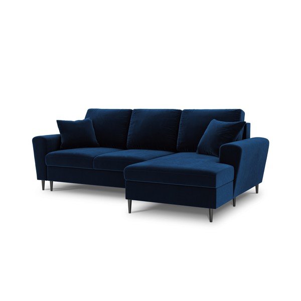Mėlynos spalvos iš velveto sulankstoma/su sandėliavimo vieta kampinė sofa (su dešiniuoju kampu/su gultu) Kyoto – Cosmopolitan Design-image-1