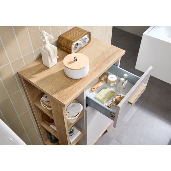 Kreminės spalvos/natūralios spalvos žema vonios daiktadėžė iš ąžuolo 50,5x89,5 cm Quickset 966 – Pelipal-image-3