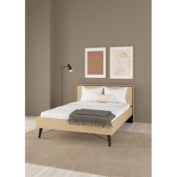 Natūralios spalvos dvigulė lova iš ąžuolo su lovos grotelėmis 140x200 cm Ry – Tvilum-image-1