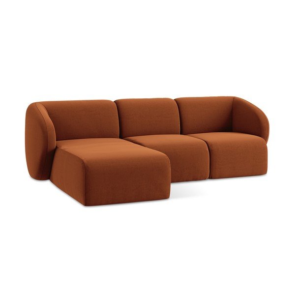 Terakotos spalvos kampinė sofa iš velveto (su kairiuoju kampu/su gultu) Lani – Makamii-image-4