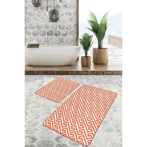 Oranžinės spalvos iš velveto vonios kilimėliai 2 vnt. 60x100 cm – Mila Home-image-3
