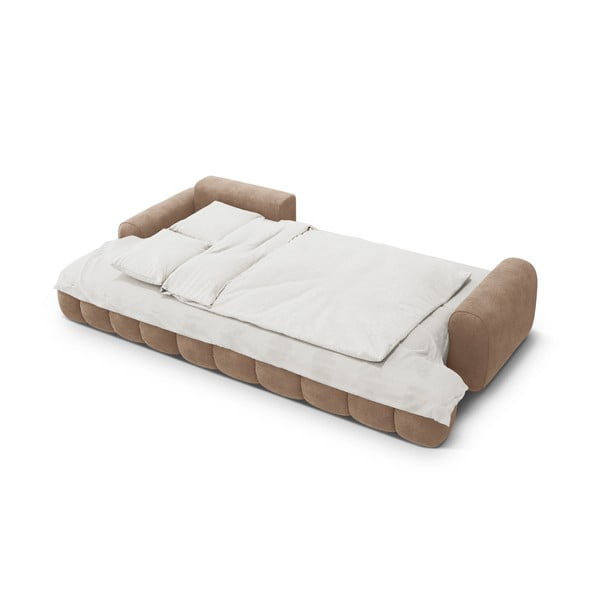 Šviesiai rudos spalvos iš velveto sulankstoma/su sandėliavimo vieta kampinė sofa (su kairiuoju kampu/su gultu) Linz – Cosmopolitan Design-image-4