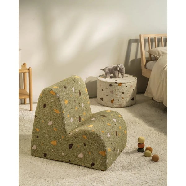 Baltos spalvos iš boucle/iš šenilinio audinio vaikiškas pufas Terrazzo – Wigiwama-image-4