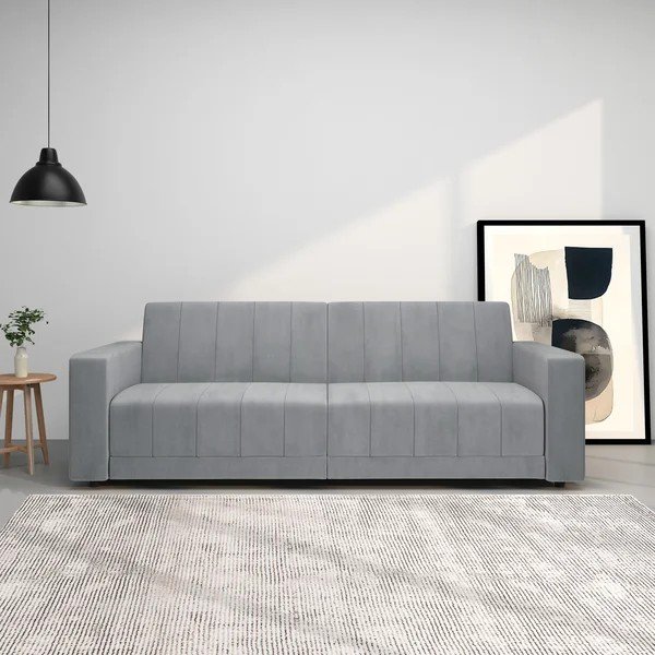 Šviesiai pilkos spalvos reguliuojama/sulankstoma sofa iš velveto 225 cm Allie – Støraa-image-2