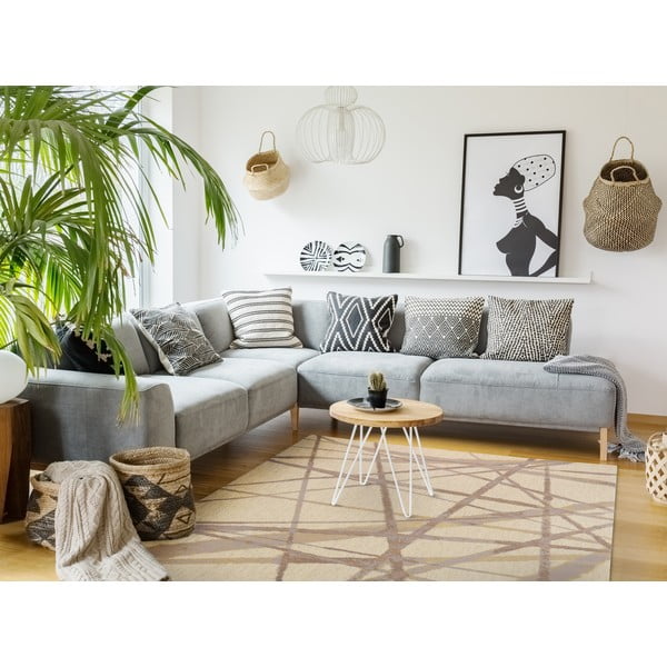 Kilimas iš vilnos smėlio spalvos 100x180 cm Sticks – Agnella-image-1