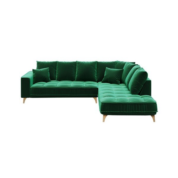 Tamsiai žalia aksominė kampinė sofa Devichy Chloe, dešinysis kampas, 288 cm-image-2