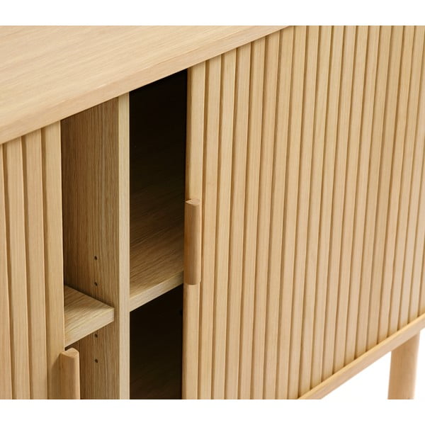 Žema šoninė spintelė natūralios spalvos iš ąžuolo su stumdomomis durimis 76x160 cm Cavo – Unique Furniture-image-1