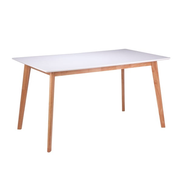 Baltas valgomojo stalas su kojomis iš kaučiukmedžio medienos, "Sømcasa Marie", 140 x 80 cm