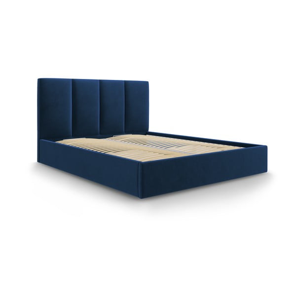 Tamsiai mėlyna aksominė dvigulė lova Mazzini Beds Juniper, 140 x 200 cm
