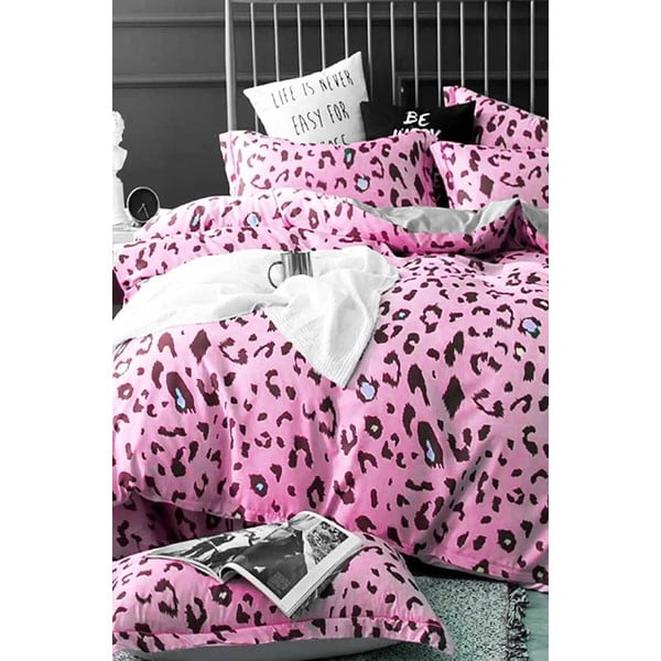 Dvigulė/itin ilga patalynė iš medvilnės rožinės spalvos su paklode/4 dalių 200x220 cm Leopard – Mila Home