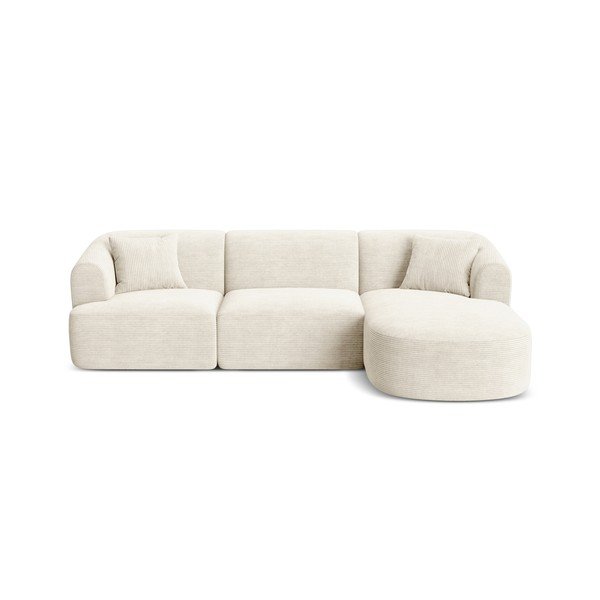 Smėlio spalvos kampinė sofa iš kordinio velveto (su dešiniuoju kampu/su gultu) Campi – Cosmopolitan Design