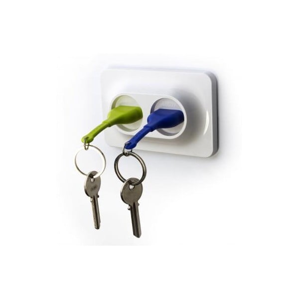 Qualy&CO Dvigubo atjungimo raktų pakabukas su žaliu ir mėlynu raktų pakabuku