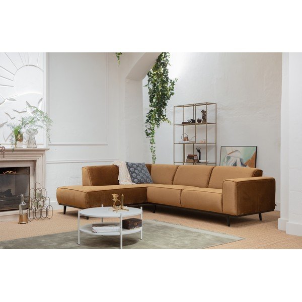 Geltonos spalvos iš velveto kampinė sofa (su kairiuoju kampu/„L“ formos) Statement – WOOOD-image-1