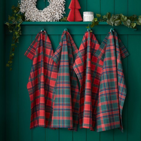 Iš medvilnės virtuvės rankšluosčiai 4 vnt. su Kalėdų motyvu 70x50 cm Christmas Tartan Check – Catherine Lansfield-image-1