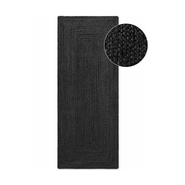 Apverčiamas/rankų darbo juodos spalvos iš džiuto kilimas 80x200 cm Juno – Hanse Home