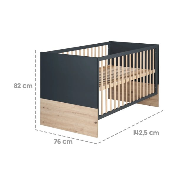 Vaikiška lovelė tamsiai pilkos spalvos/natūralios spalvos 70x140 cm Lenn – Roba-image-2