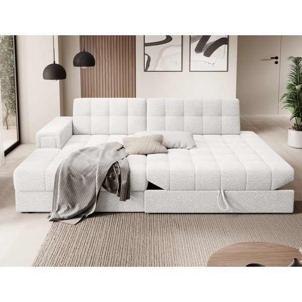Kreminės spalvos iš boucle sulankstoma kampinė sofa (su kairiuoju kampu/su gultu) Blezalt – ELTAP-image-4
