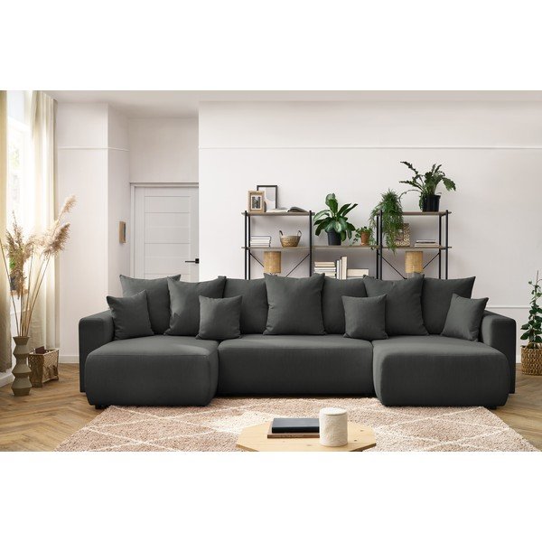 Tamsiai pilka U formos sofa-lova Envy - Bobochic Paris-image-1