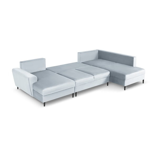 Šviesiai mėlynos spalvos iš velveto sulankstoma/su sandėliavimo vieta kampinė sofa (su dešiniuoju kampu/„U“ formos) Kyoto – Cosmopolitan Design-image-2