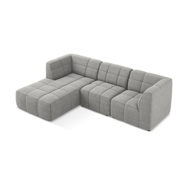 Pilkos spalvos kampinė sofa iš boucle (su kairiuoju kampu/su gultu) Aloha – Makamii-image-3