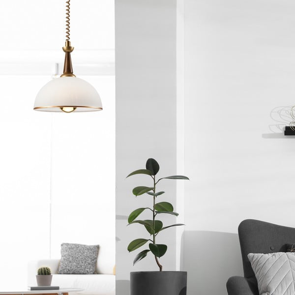 Kabantis šviestuvas auksinės spalvos/tamsiai rudos spalvos ø 30 cm su stiklo gaubtu Ciara – LAMKUR-image-2