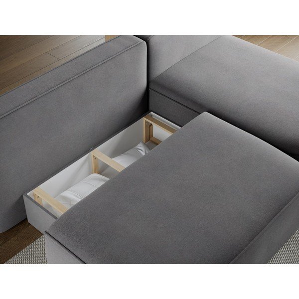 Pilkos spalvos sulankstoma/su sandėliavimo vieta kampinė sofa iš velveto (su dešiniuoju kampu/su gultu) Livosa – ELTAP-image-4