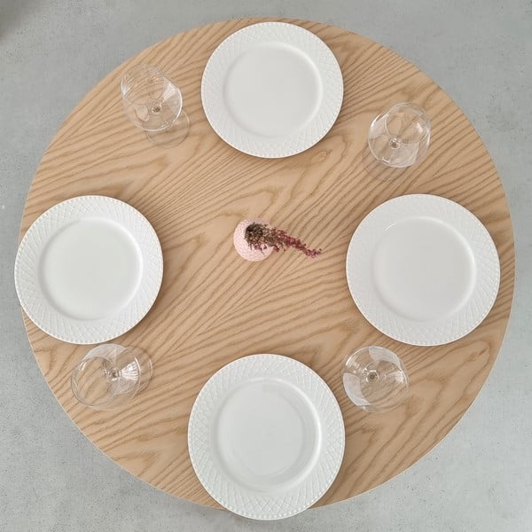 Apvalios formos valgomojo stalas su uosio dekoro stalviršiu ø 70 cm Jubi – Ragaba-image-2