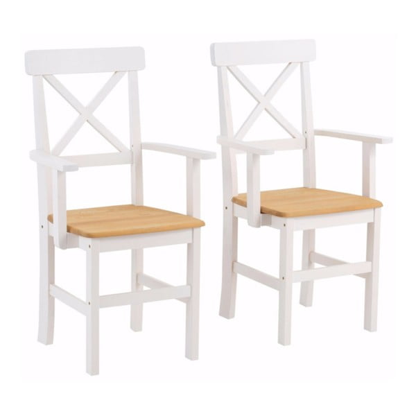 2 baltų valgomojo kėdžių su pušies masyvo porankiais rinkinys "Støraa Nicoline