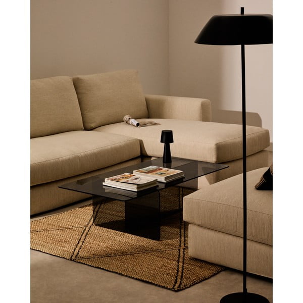 Pilkos spalvos iš stiklo kavos staliukas 60x120 cm Zaren – Kave Home-image-1