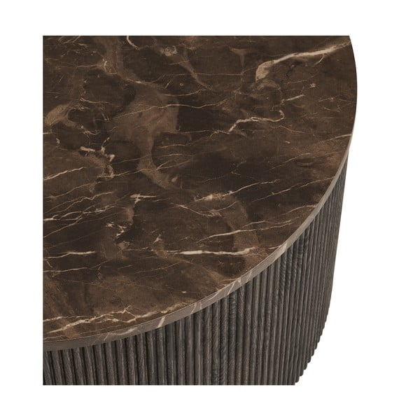 Tamsiai rudos spalvos apvalios formos kavos staliukas su marmuro dekoro stalviršiu ø 80 cm Rota – House Nordic-image-3