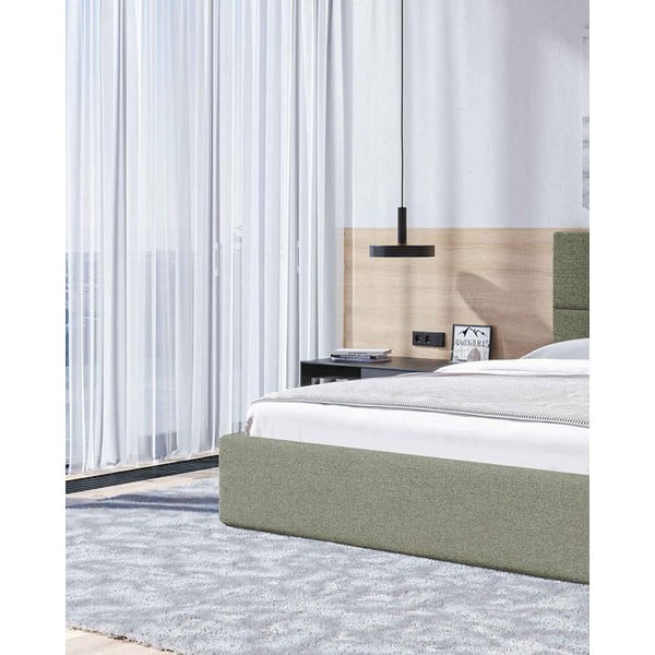 Žalios spalvos dvigulė lova audiniu dengta su sandėliavimo vieta su lovos grotelėmis 160x200 cm Bufo – MESONICA-image-4