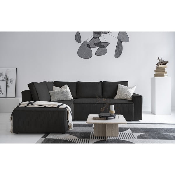 Iš kordinio velveto sulankstoma kampinė sofa antracito spalvos (su kairiuoju kampu) Brave Dave – Miuform-image-4