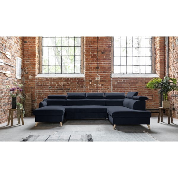 Sulankstoma kampinė sofa iš velveto tamsiai mėlynos spalvos (su dešiniuoju kampu/„U“ formos) Sweet Harmony – Miuform-image-1