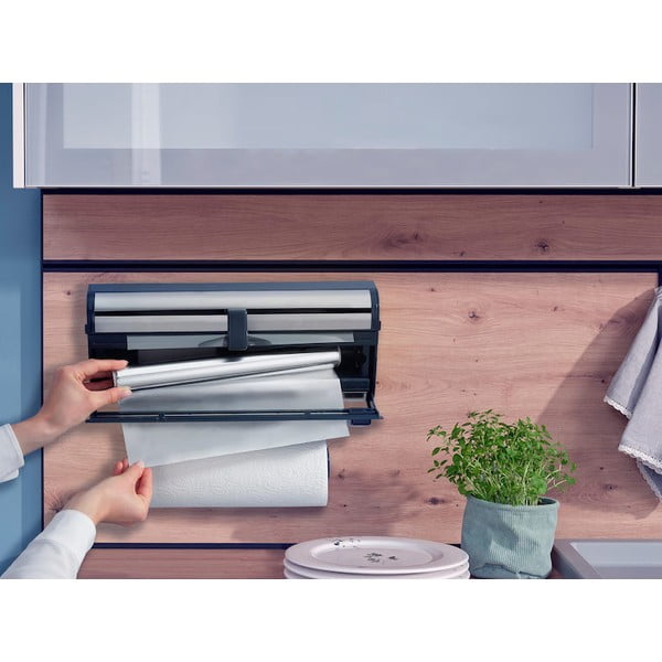 Sieninis sidabrinės spalvos iš metalo virtuvinės folijos ir popierinio rankšluosčio laikiklis Parat Royal – LEIFHEIT-image-1