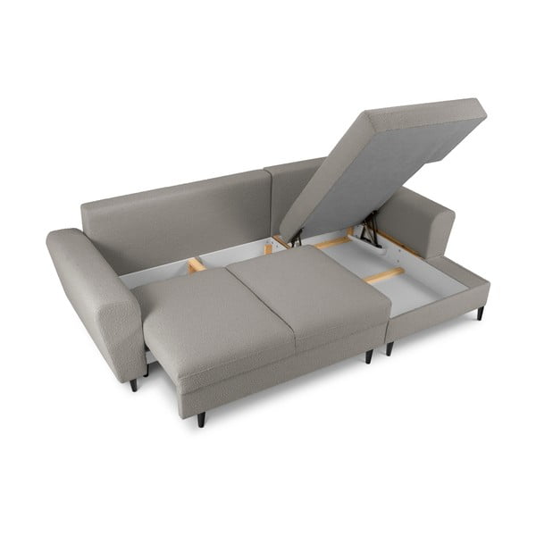 Šviesiai pilkos spalvos iš boucle sulankstoma/su sandėliavimo vieta kampinė sofa (su dešiniuoju kampu/su gultu) Kyoto – Cosmopolitan Design-image-3