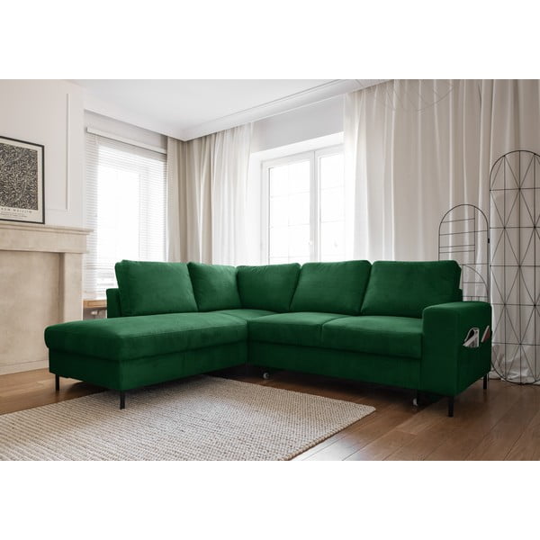 Iš kordinio velveto sulankstoma kampinė sofa tamsiai žalios spalvos (su kairiuoju kampu) Lofty Lilly – Miuform-image-3