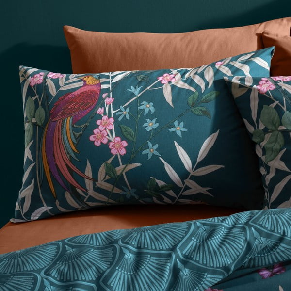Tamsiai žalios spalvos dvigulė/itin ilga patalynė 230x220 cm Tropical Floral Birds – Catherine Lansfield-image-3