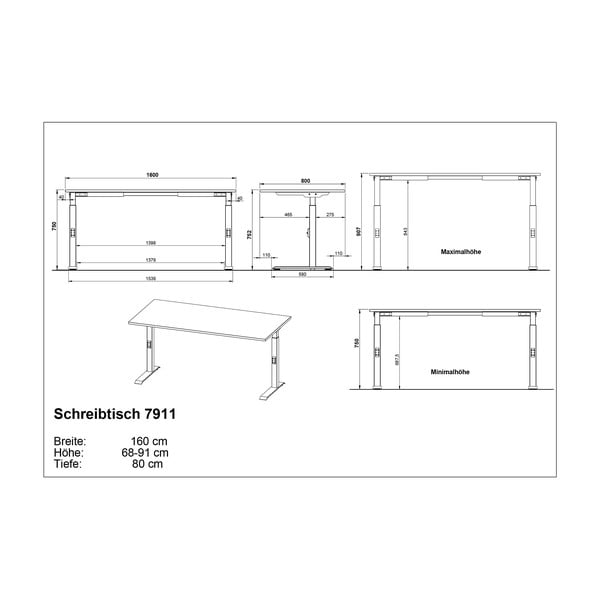 Reguliuojamas aukštis rašomasis stalas su ąžuolo dekoro stalviršiu 80x160 cm Agenda – Germania-image-4