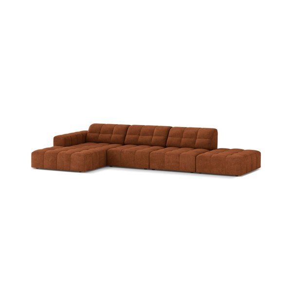 Terakotos spalvos kampinė sofa iš šenilinio audinio (su kairiuoju kampu/su gultu) Chicago – Cosmopolitan Design-image-1