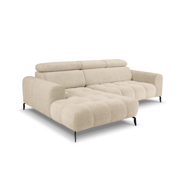 Smėlio spalvos reguliuojama kampinė sofa su aksominiu paviršiumi Milo Casa Nico, kairysis kampas-image-3