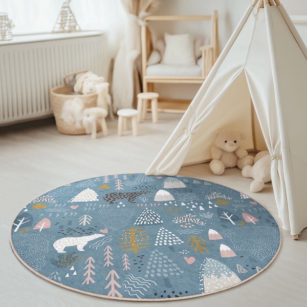 Skalbiamas mėlynos spalvos vaikiškas kilimas ø150 cm Forest Land – Mila Home-image-3
