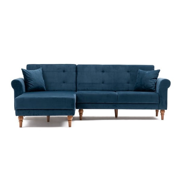 Tamsiai mėlyna sofa lova "Madona", kairysis kampas