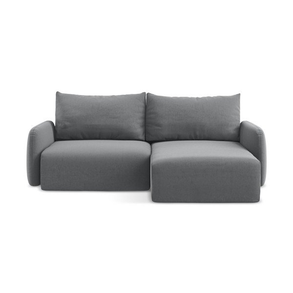Pilkos spalvos sulankstoma/su sandėliavimo vieta kampinė sofa iš velveto (su dešiniuoju kampu/su gultu) Kalena – Makamii