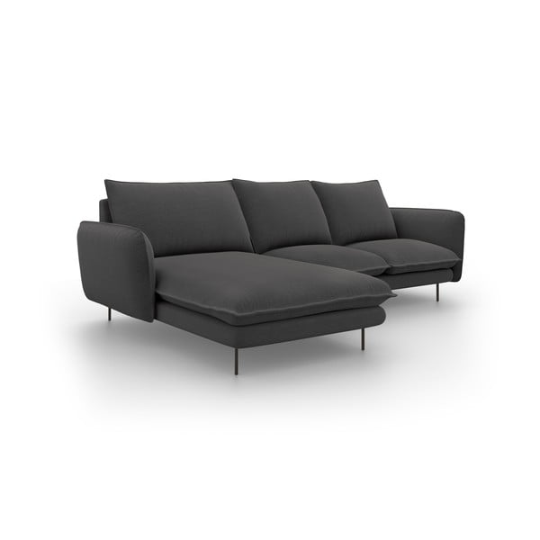Tamsiai pilkos spalvos kampinė sofa Cosmopolitan Design Vienna, kampas kairėje